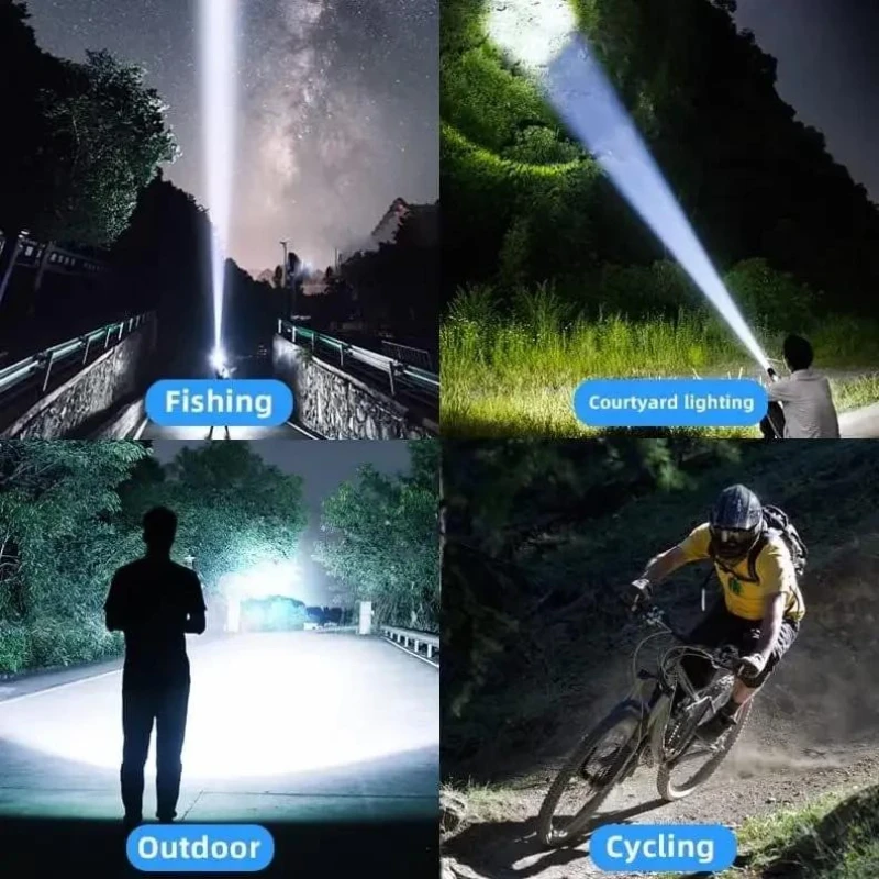 Portable LED Camping Torch Tactical Flashlight High Power Rechargeable USB Waterproof Spotlight Zoom Fishing Hunting Work Lamp