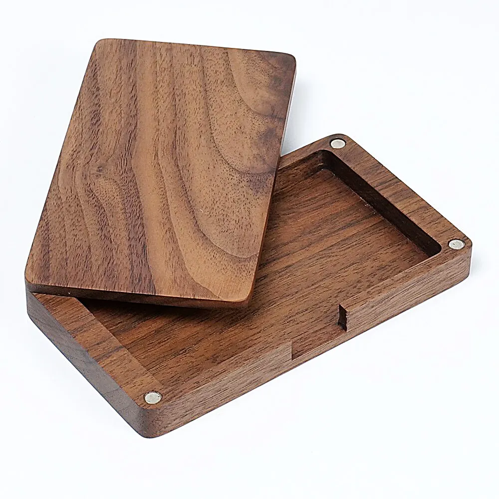 Walnut Wooden Business Card Holder Mens Portable ID Name Tag Box Solid Wood Credit Cards Cases Square Magnetic Buckle Boxes
