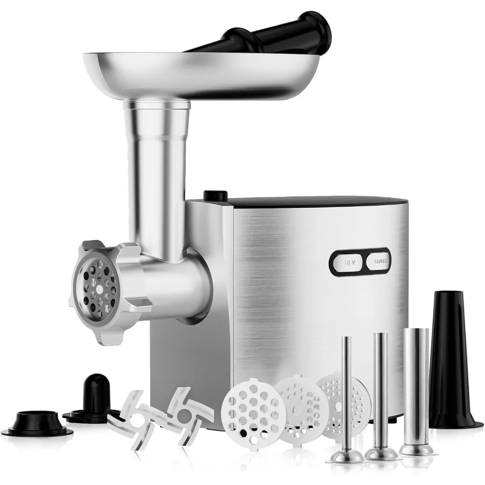 

Electric Meat Grinder and Sausage Maker with 3 Sizes Stuffer 2 Blades 3 Plates Sausage Tubes Kubbe Kit