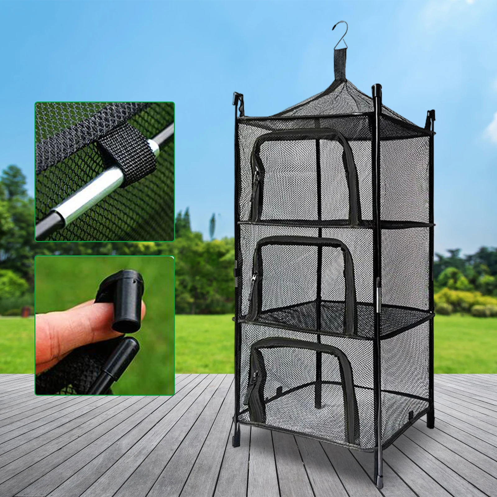 4 Layers Foldable Hanging Mesh Anti-insect Drying Storage Net Rack Drying Folding Net Camping Sun-dried Fish Drying Net Rack