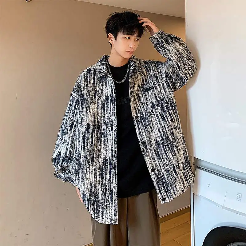 

Waed Denim Jaet for Men Spring Autumn Trendy Hong Kong Sle Street Faion Workwear Jaet Cool Sensation Top Clothes