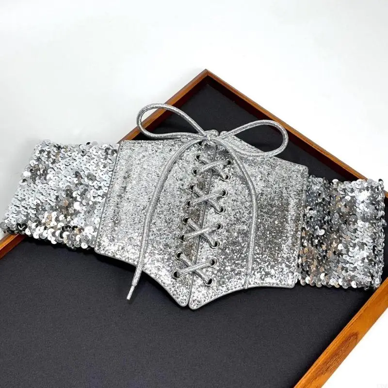 Y3neスパンコールベルトグランジウエストベルトジーンズドレス用のトレンディなスタイリッシュなグリッターコルセット