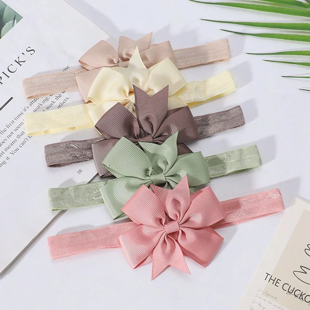 

5pcs 3'' Cute Grosgrain Ribbon Hair Bows Headbands for Baby Girls Infants Bowknot Elastic Hair Band Headwear Kids Photo Prop