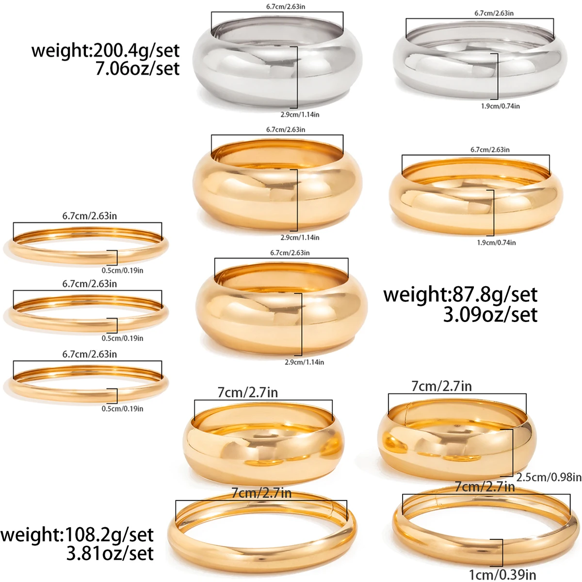 Salircon 4 قطعة/المجموعة خمر بسيط جولة مكتنزة أساور النساء الشرير الهيب هوب الذهب اللون هندسية أساور واسعة سوار مجوهرات هدية