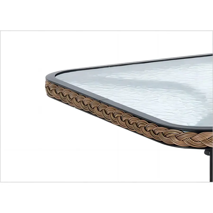 Indoor Outdoor 28 Square Tempered Glass Metal Restaurant Table Brown Rattan Trim