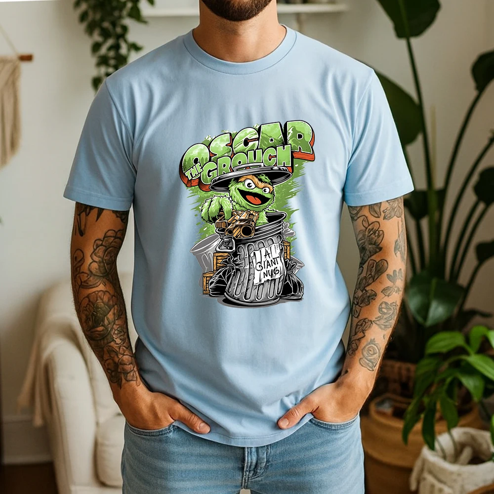 New Summer 100% Pure Cotton Oscar The Grouch Sesame Street T-Shirt Retro Cool Cartoon Street Style Casual Tee