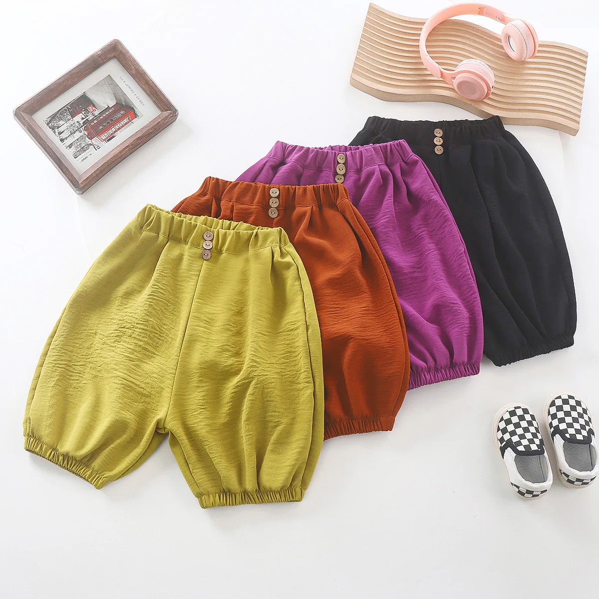 Children's Capri Pants New Summer Solid Color Thin Trousers Korean Lantern Bottoms Casual Outdoor Playwear Boys Girls