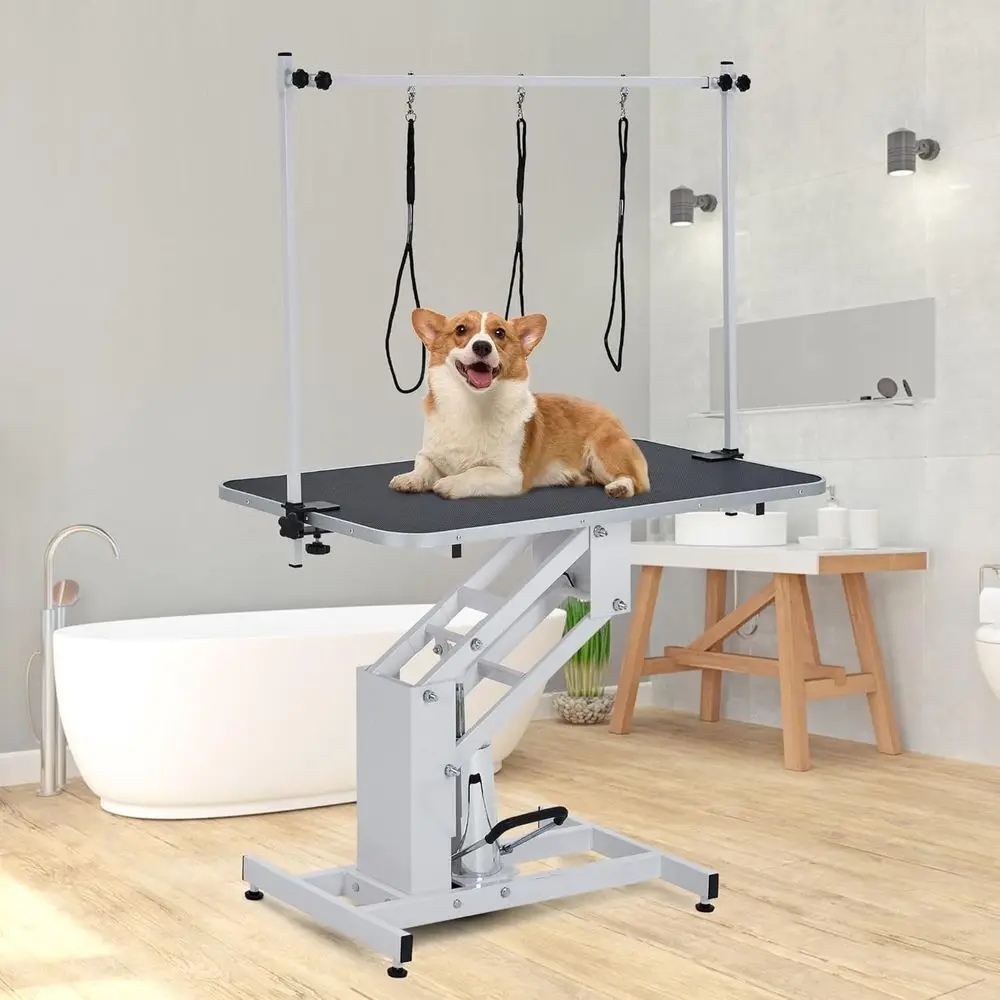 

Dog Grooming Table, 43.3 Large Heavy Duty Pet Grooming Table with Adjustable Arm & Noose, 350 Lbs Capacity, Non-Slip Top, 22-39
