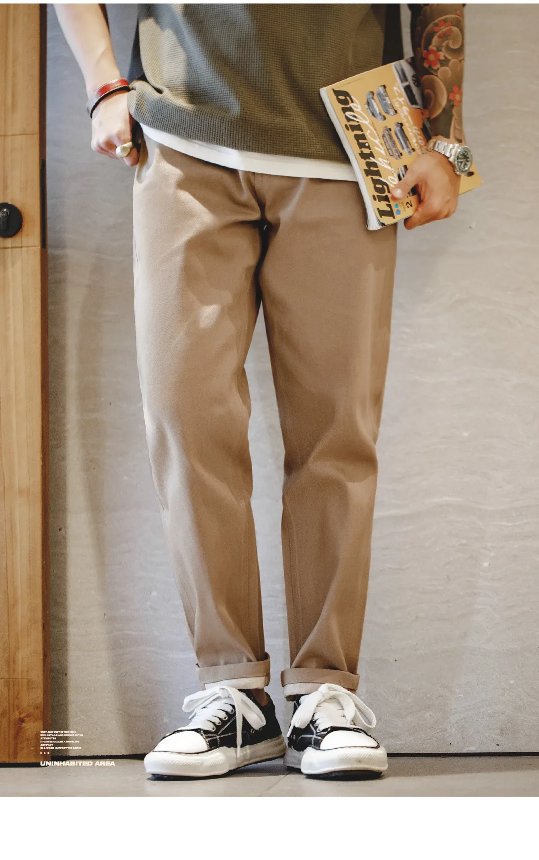 Madden ملابس العمل الأمريكية الرجعية الكاكي الجينز الخام آذان حمراء عامي الكاكي الدينيم السراويل المستقيمة الرجال الخريف