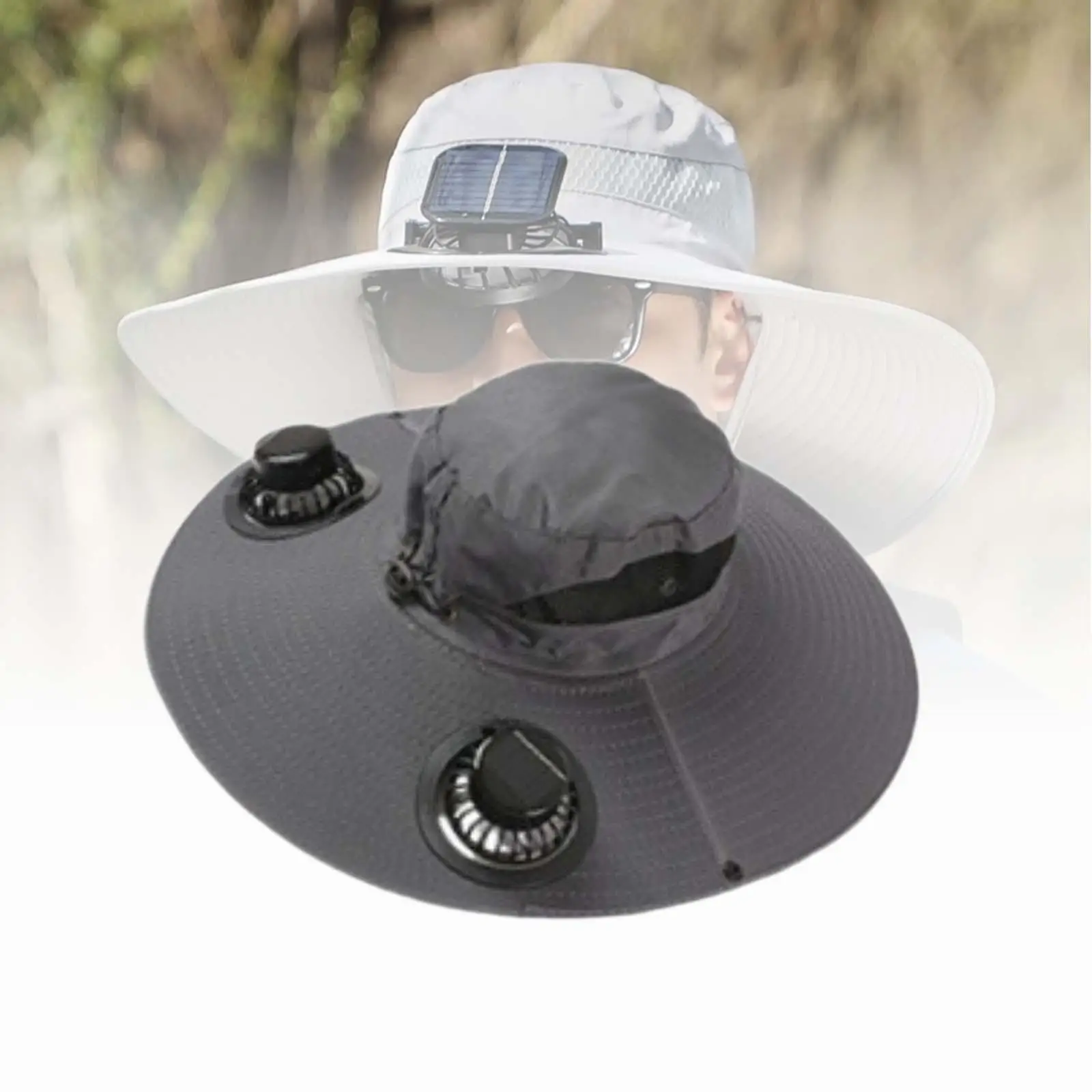 

Wide Brim Sun Hat Built in Fan Breathable Portable Adjustable Head Circumference 55cm-59cm Outdoor Activities Bucket Fishing Cap
