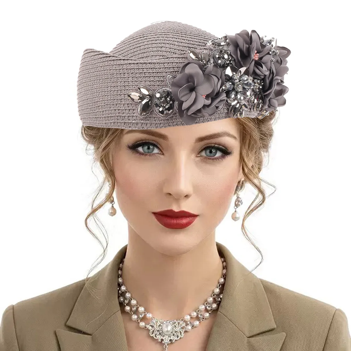 Luxurious Party Hepburn Berets Hats for Women French High-end Airline Flight Attendant Retro Wedding Pillbox Fedoras Cap Boinas