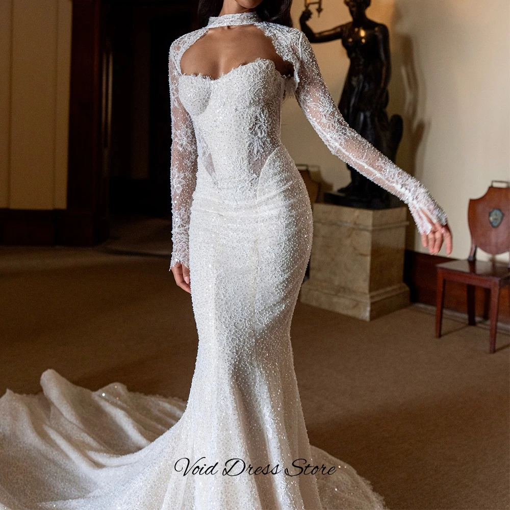 Temperament Long Sleeves O-Neck Customized Bridal Gowns Classic Appliques Lace Vestido De Novia Dreamy Mermaid Robe de mariée image 5