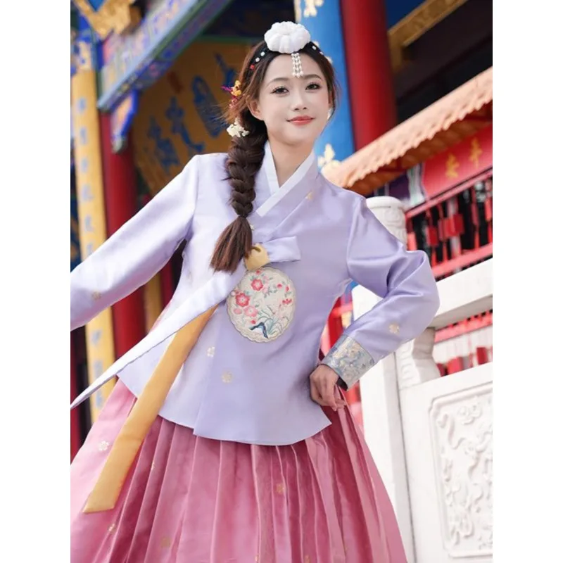 

Stage costume New Korean costume traditional Korean for adult women purple and orange ethnic dance performance costume