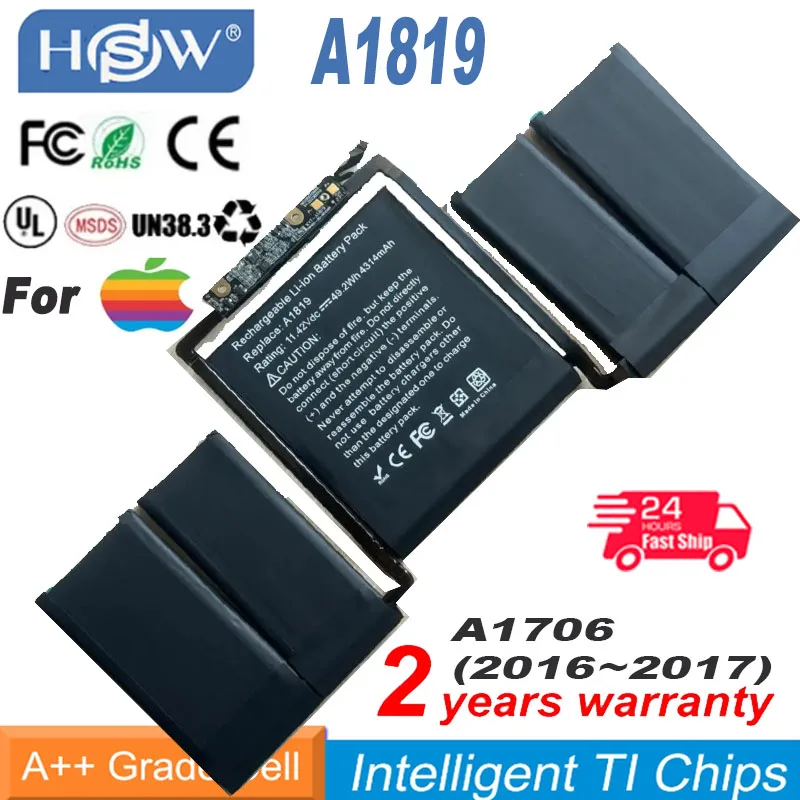 NEW A1819 Battery for Apple MacBook Pro 13'' Touch Bar A1706 (Late 2016 Mid 2017) EMC 3071 EMC 3163 MLH12LL/A 4314mAh