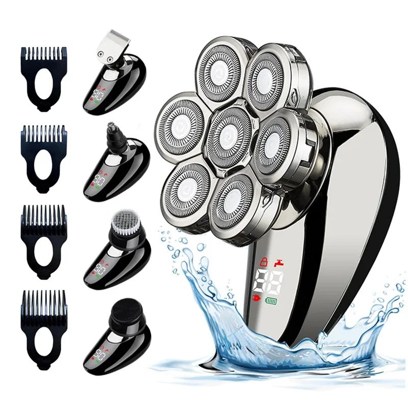 5 In 1 Electric Shaver For Men Bald Head Hair Clipper Nose Trimmer 7D Floating Blade Head Shaving Beard Knife Rechargeable Razor