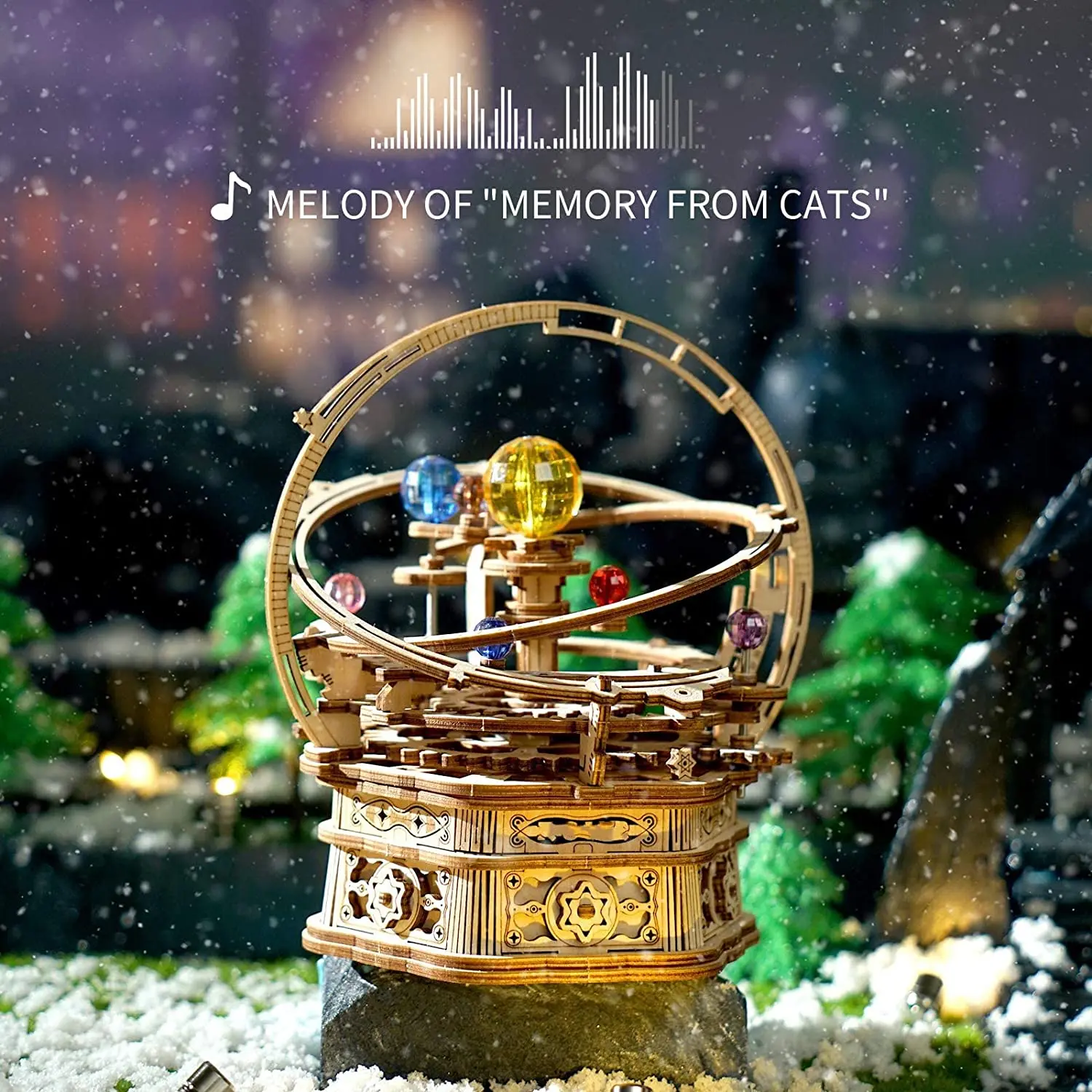 ROKR Wooden 3D Puzzle - Rotating Starry Sky Music Box Mechanical Craft Kit Solar System Model Building Kit 84-Piece Assembly Toys DIY Gift for Adults