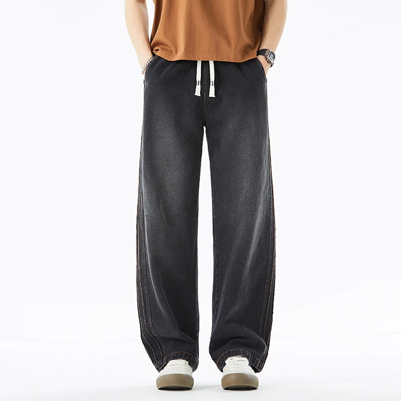 Men's Straight‑Leg Jeans, Loose Comfortable High‑Street Fashion Casual Denim Pants, Vintage Baggy Trousers for Men Daily Streetw
