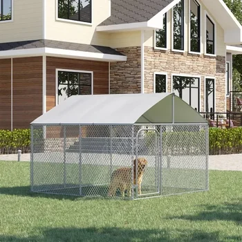 #For Large Dog Kennel Outside, Heavy Duty Dog Cage with Waterproof Cover, Outdoor Fence Dog Run with Galvanized Chain Link&