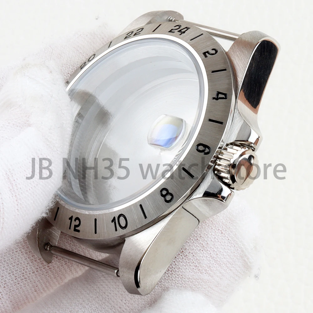Cassa per orologio in argento da 39 mm Vetro zaffiro in acciaio inossidabile per Explorer Seiko NH34 NH35 NH36 NH38 Movimento automatico Quadrante da 28,5 mm