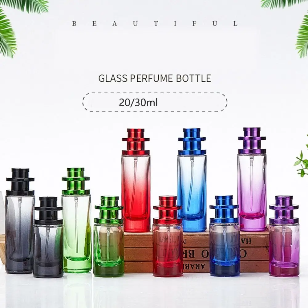 Garrafa de perfume de vidro recarregável portátil, tipo imprensa, recipiente cosmético elegante, 20l/30ml, pulverizador líquido vazio, viagem