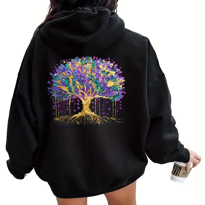 

Толстовка с рисунком Tree Life, свободный пуловер, толстовка, женская осенне-зимняя уличная одежда, уютный повседневный повседневный наряд, идеальный подарок