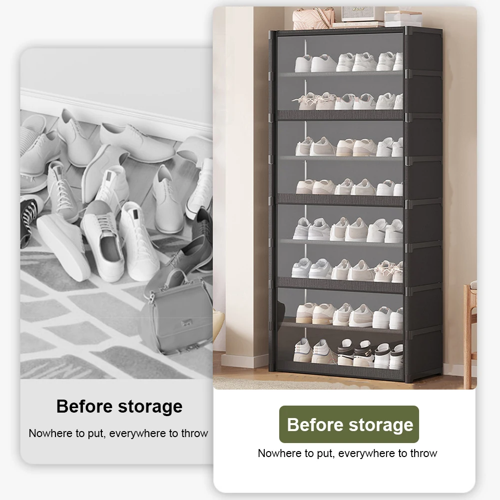 9 Tier Multi-Layer Shoe Rack 42cm/60cm Shoes Storage Cabinet Space Saving Vertical Stand Holder Dustproof Door Shoe Organizer image 4