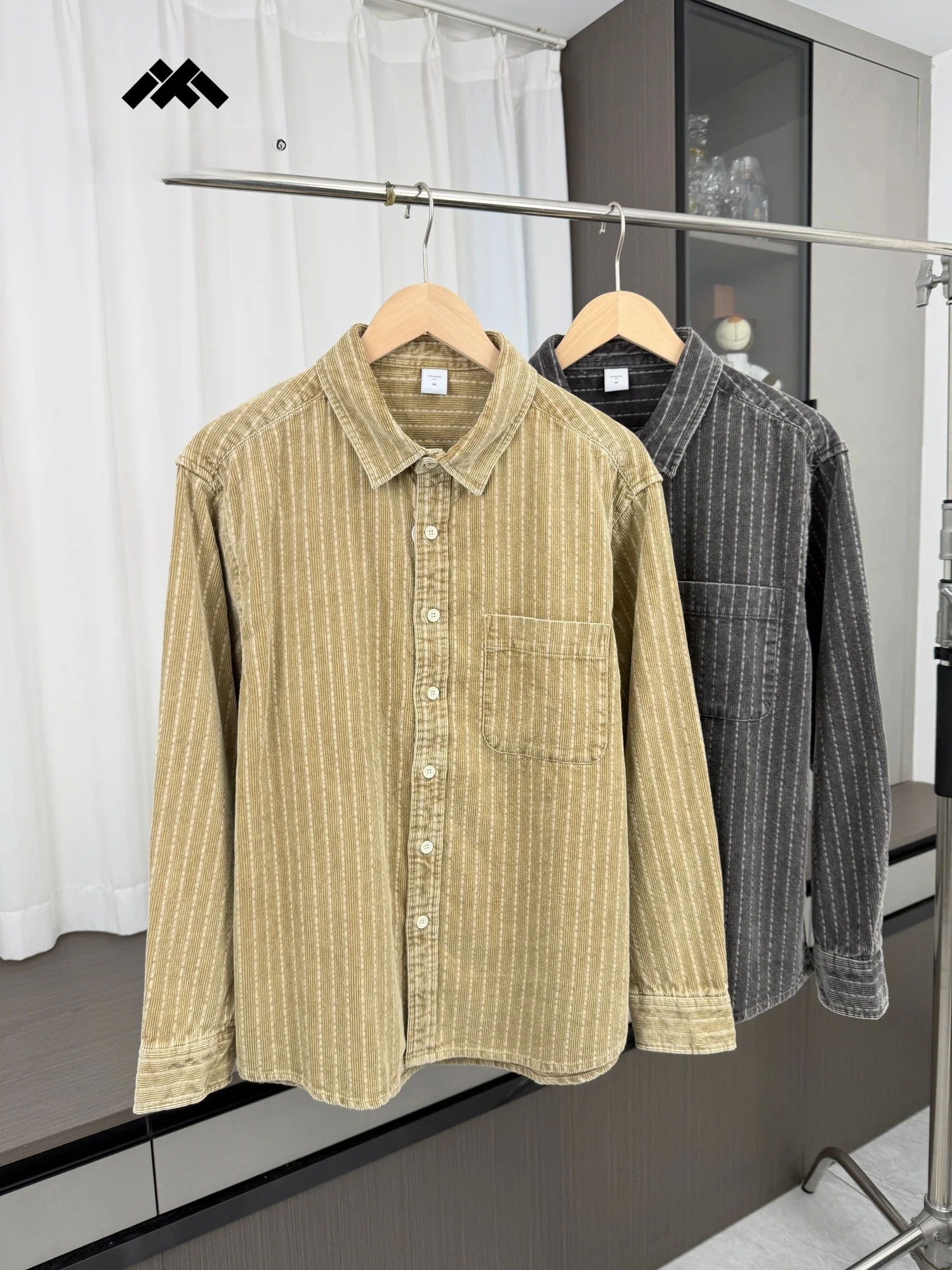 American Style Khaki Retro Corduroy Long Sleeve Casual Striped Shirt Men's Autumn Loose Fit Fashion Urban Youth Daily Wear
