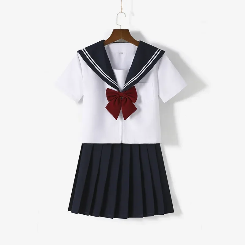 Uniforme da ragazza della scuola giapponese JK Black Sailor Basic Cartoon Navy Set di uniformi da marinaio Costume blu scuro Uniforme da ragazza per donna