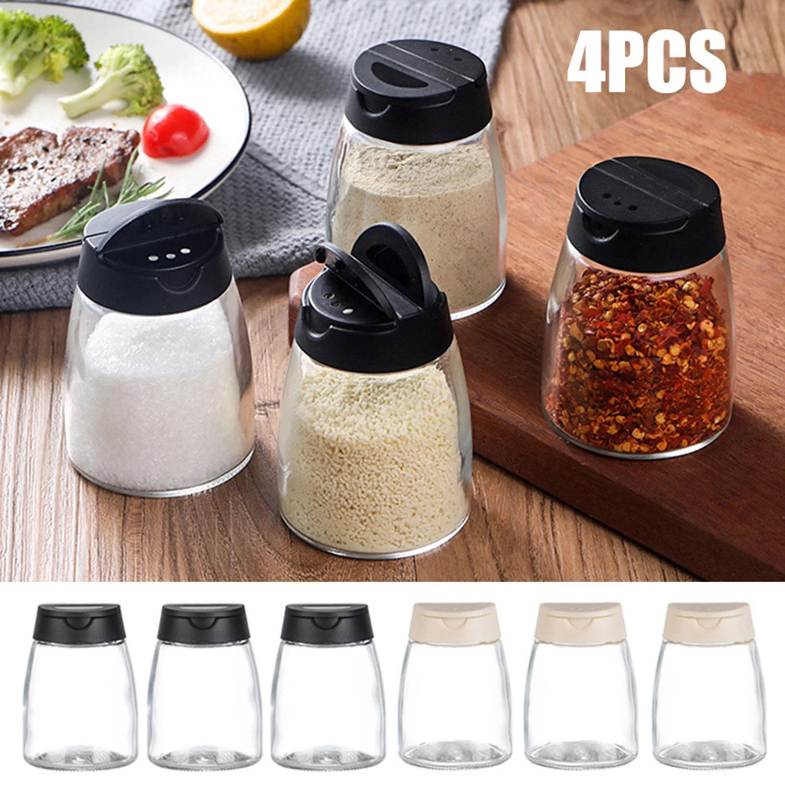 

4pcs Transparent Seasoning Bottles Leakproof Dust Cover Attached Seasoning Bottle for Home Kitchen Restaurant Outdoor Barbecue