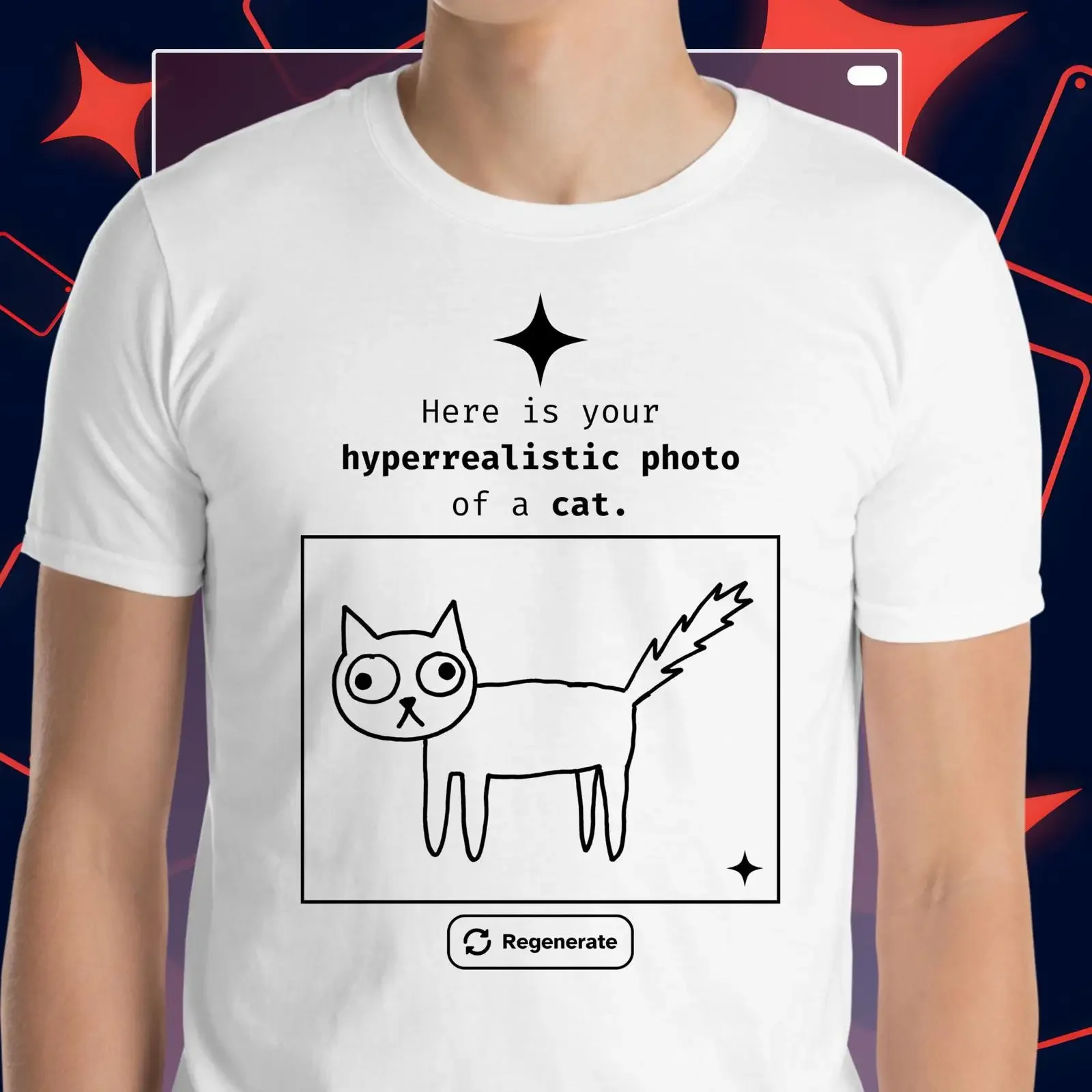Hyperrealistic Cat AI Joke T Shirt Funny for Developers Enthusiasts Remote Workers vintage Washed Versatile homme Soft Casual