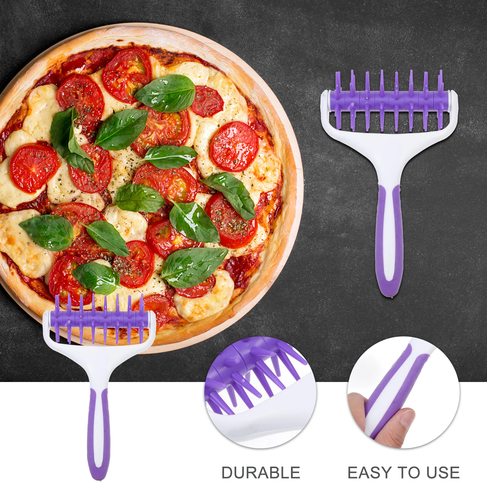 Rouleau à pâtisserie pour pâte à Pizza, avec roue à aiguille, outil de cuisson pour la Perforation des croûtes, poignée antidérapante, matériau de qualité alimentaire