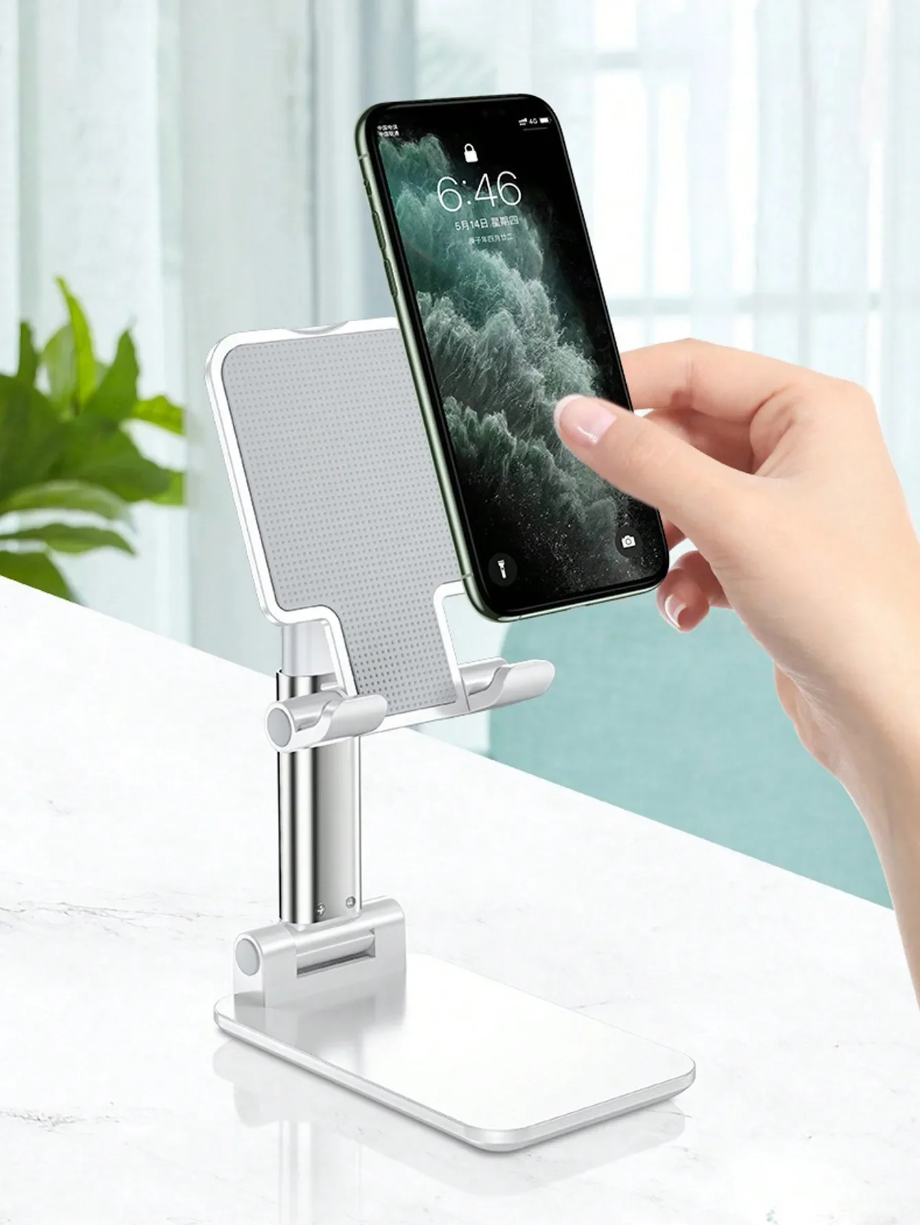 Height Adjustable Plastic Phone Holder, Lazy Portable, Foldable, White, Suitable for Tablets and Smartphones, 1Pc