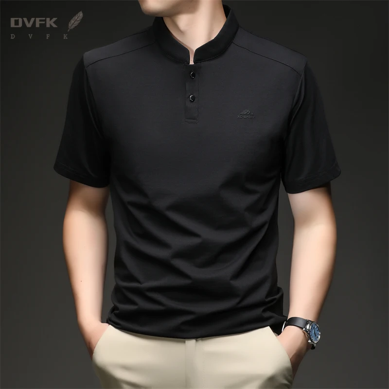 Mens Short Sleeve Mandarin Collar Sport Polo Shirt Casual Tops With Embroidery Breathable Slim Fit Mesh Tees For Men - view 5