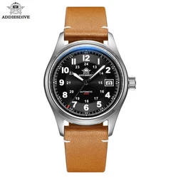 ADDIESDIVE AD2048 Men's Watch Sapphire Crystal Leather Strap 20Bar Diving BGW9 Super Luminous Automatic Mechanical Watches