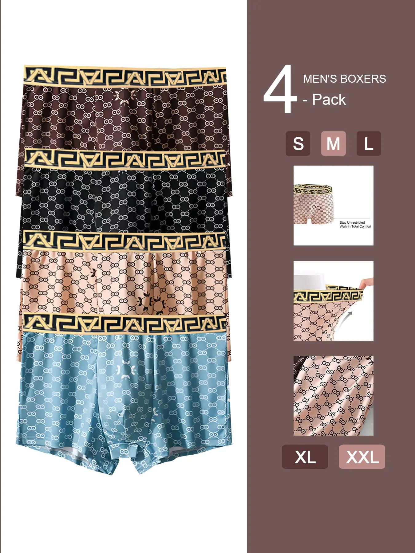

5-Pack Men's Boxers: Classic Greek Key Waistband, Retro Patterns Super Eye - Catching, Breathable & Skin - Friendly