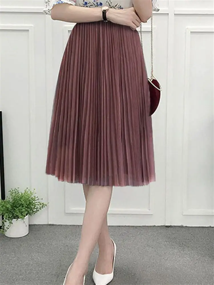 

High Waist A-Line Skirt Pleated Tulle Midi Skirt Fre Sle Versatile Flared Skirt Fairy Skirt Tulle Skirt for Women