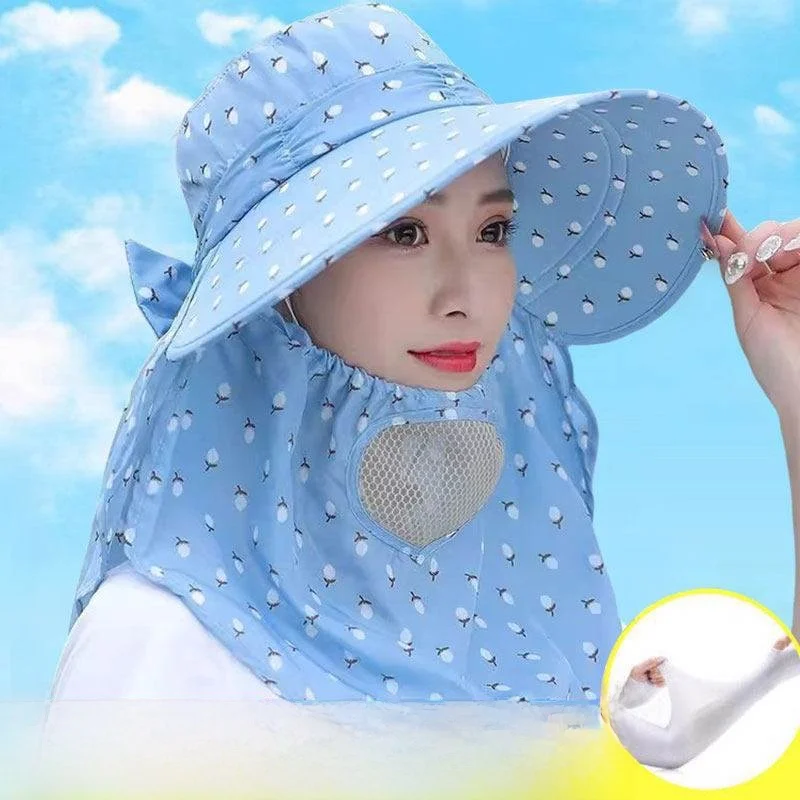 

Женская солнцезащитная шляпа с широкими полями и маской для лица для велоспорта, полевых работ, сбора чая и других видов активного отдыха на природе