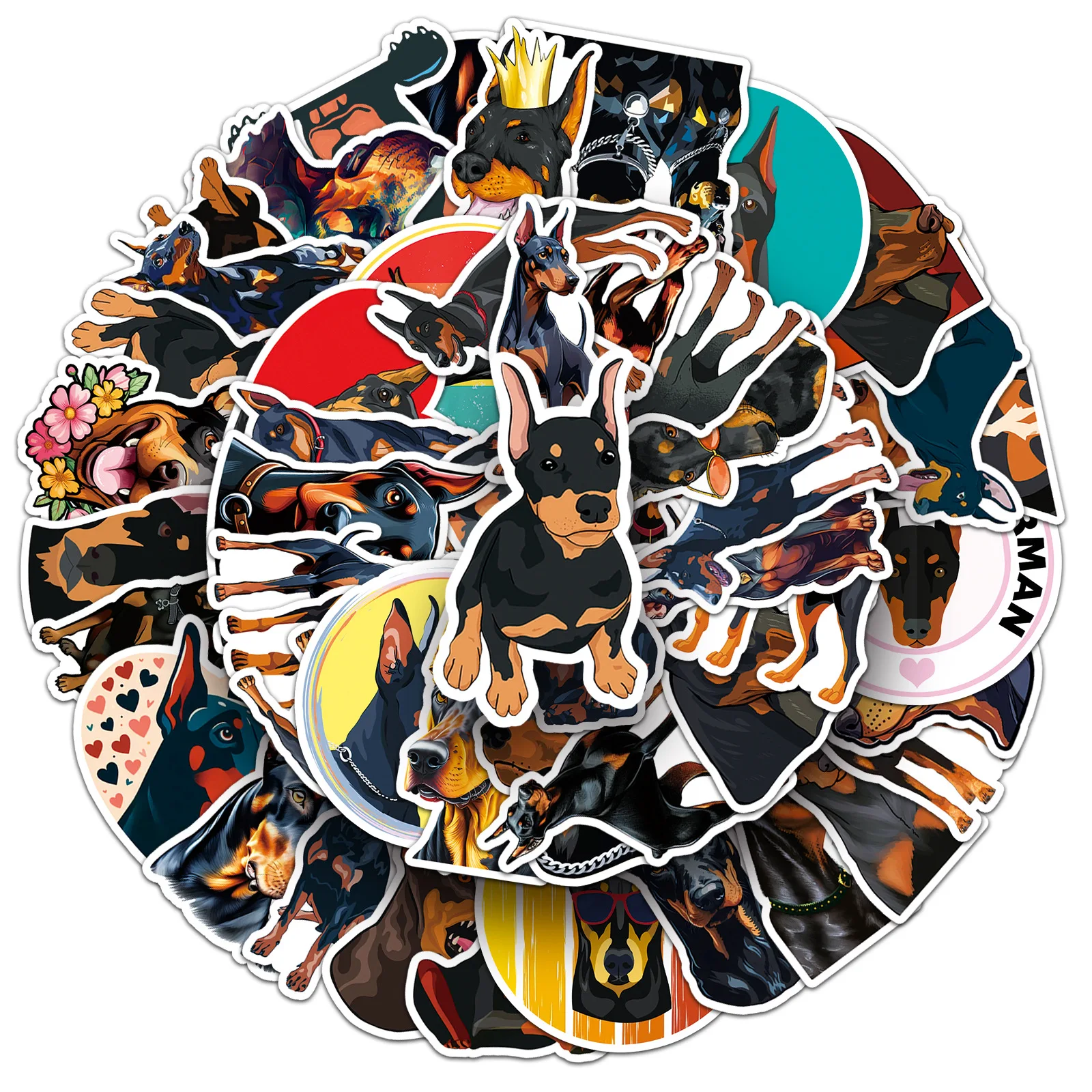 Autocollants chien Dobermann, 50 pièces, Graffiti Animal, décoration, jouet pour enfants, réfrigérateur, ordinateur portable, téléphone, guitare, vélo, Skateboard
