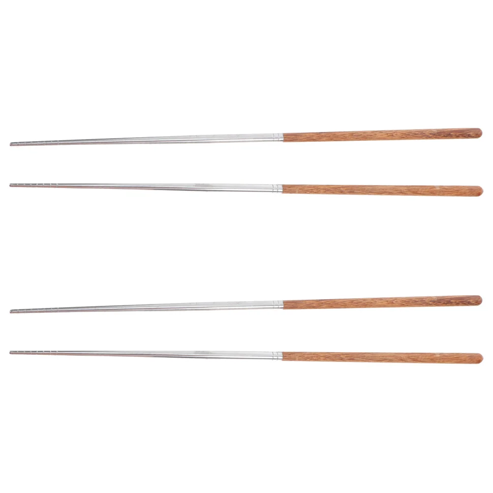 

2Pair Oil Frying Long Chopsticks Stainless Steel Wood Handle 45cm Heat Resistant Non-Slip Kitchen Utensils Portable Chopsticks