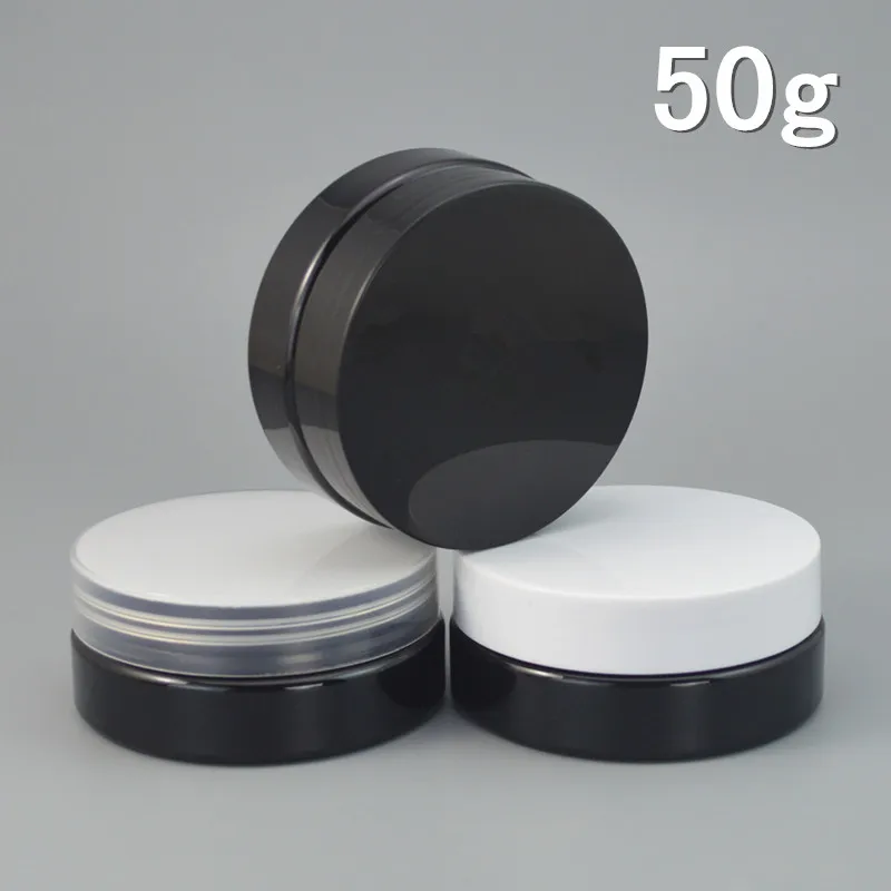 

50grams black PET Jar pot black white clear lid cream mask gel essence gel mlisturizer emulsion wax skin care cosmetic packing