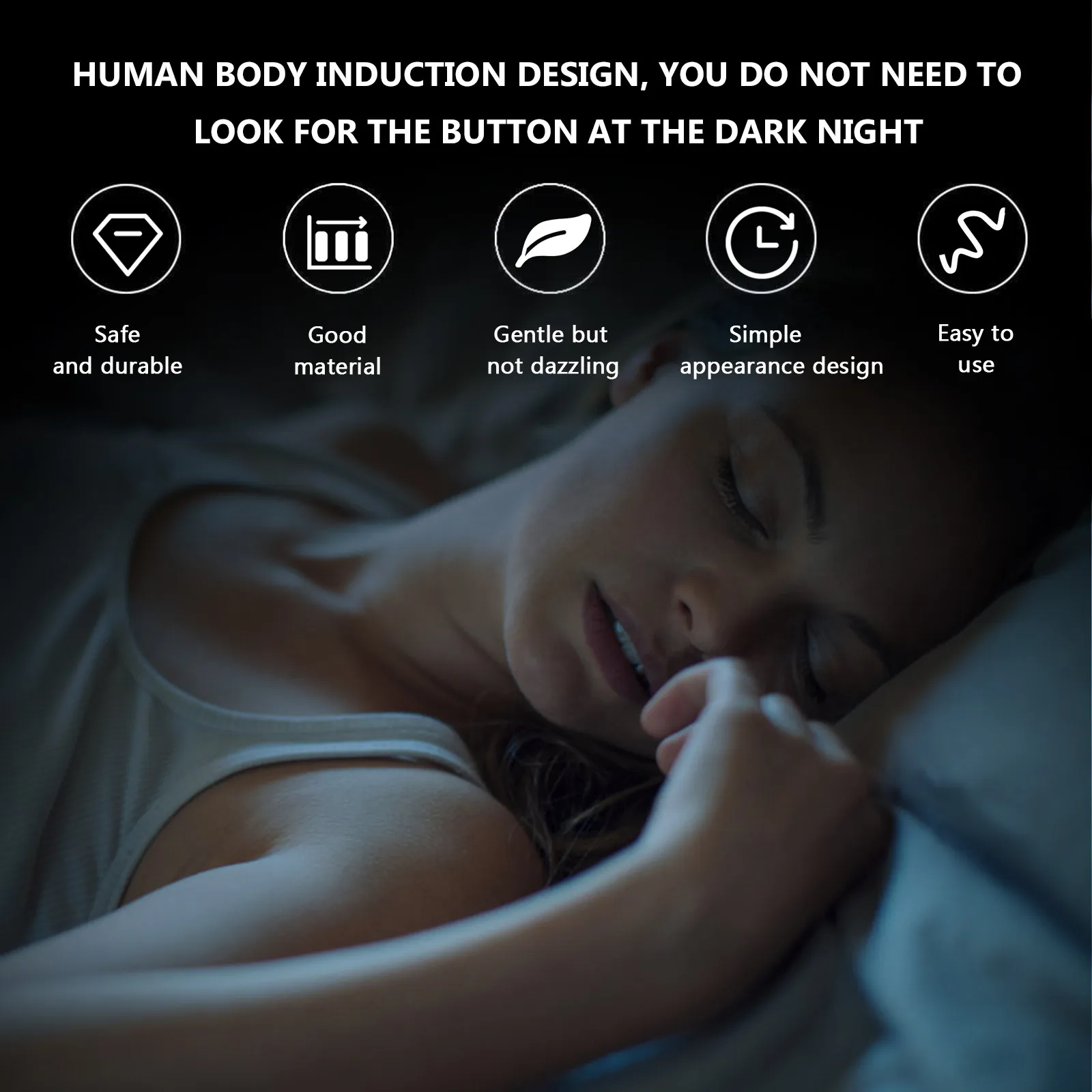 Induction Night Lamp Motion Activated Battery Powered LED Night Light for Bedroom Bathroom Hallway Stairs Closets Porch Pathways