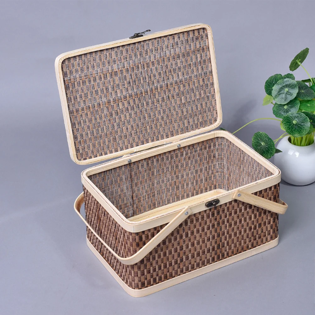 

Bamboo Storage Basket Handheld Durable Portable Color Strong Usability Desktop Stable Special Lock Design Comfortable