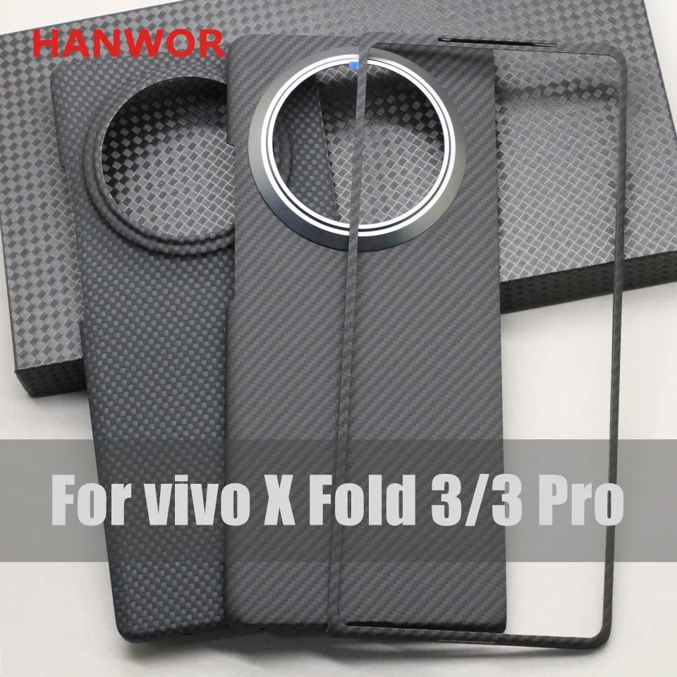 

HANWOR 600D Ultra-thin Carbon Fiber Folding Case for VIVO X Fold 3 Pro Luxury Aramid Fiber X Fold 3 Foldable Phone Cover