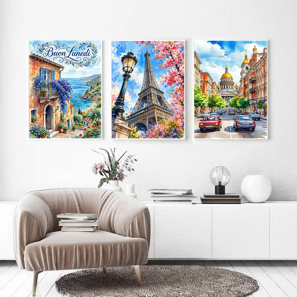 5D DIY Romantic Cityscapes Diamond Painting Paris Eiffel Tower London Full Drill Mosaic Embroidery Wall Decor for Perfect Gift