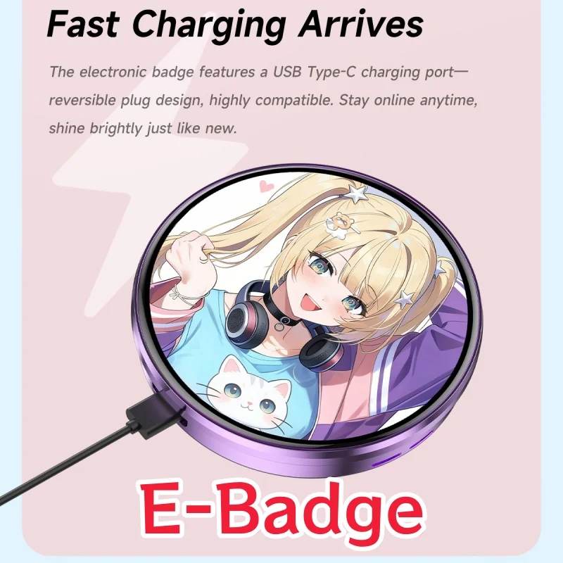 

E-Badge Cartoon Anime Dynamic Electronic Pin HD Display with Sound GIF Video Playback Cyber Fans Kids Birthday Gift Custom Badge
