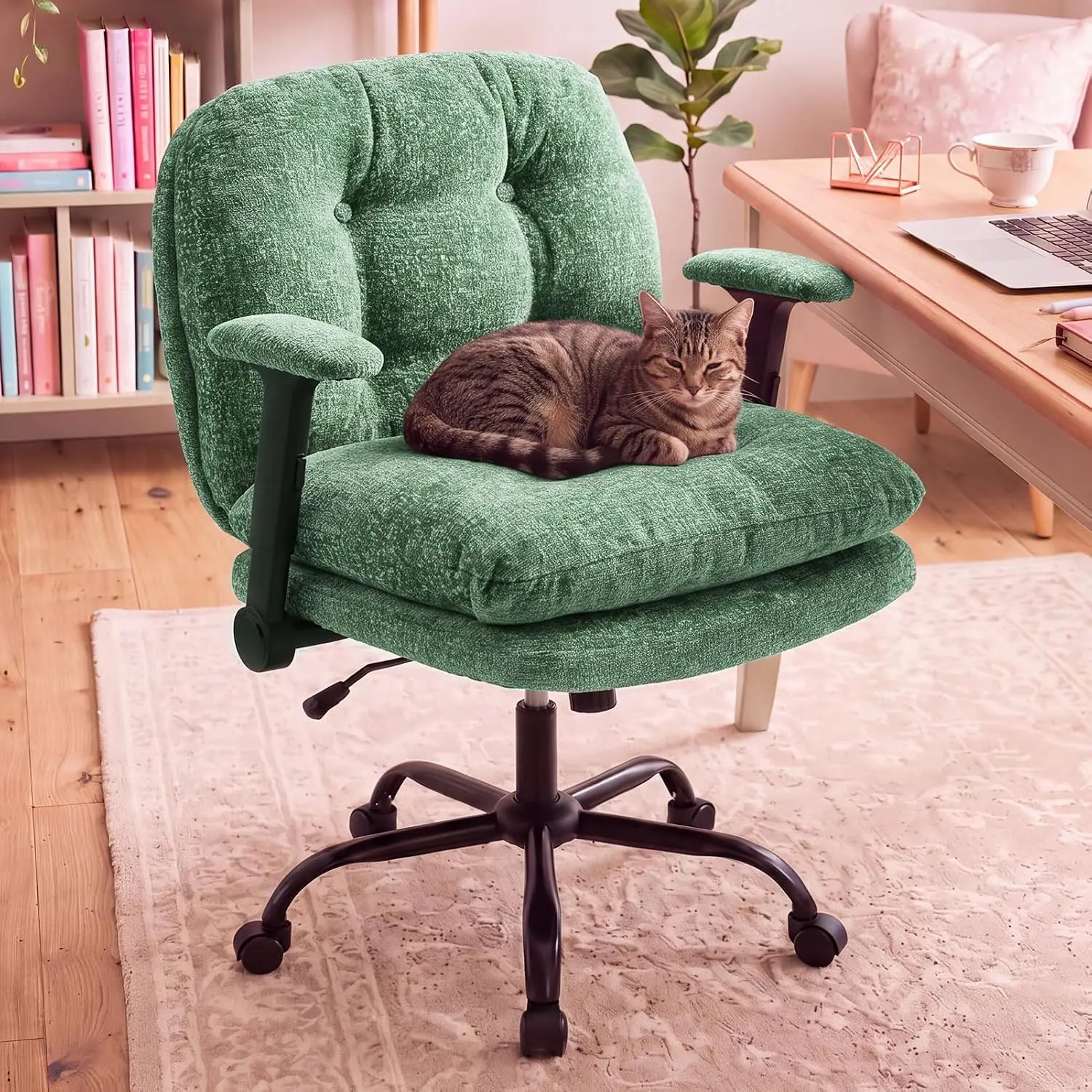 Criss Cross Office Chair with Wheels & Flip Arms Green