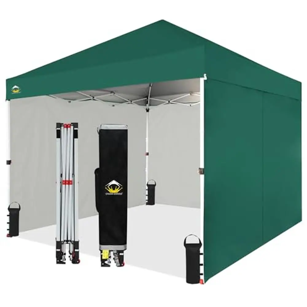 10x10 Instant Canopy Tent with Central Lock Technology and 4 Sidewalls Forest Green 100 sq ft Shade Easy Set Up UPF 50  UV