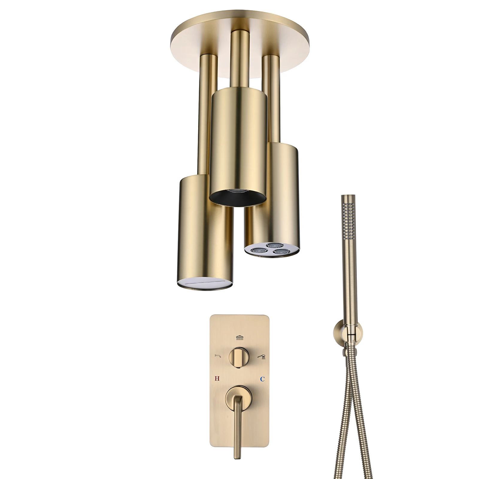 

Bathroom Wall Mounted Round Rain Shower Head Hot Cold Water Main Body Bathtub Shower Faucet Brushed Gold