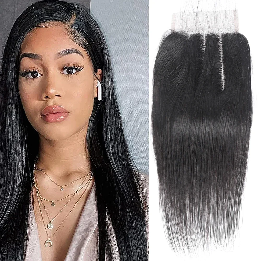 

4X4 Lace Closure Brazilian Straight Human Hair Transparent Lace Closure Only 100% Hand Tied Lace Front Closure Three Parts