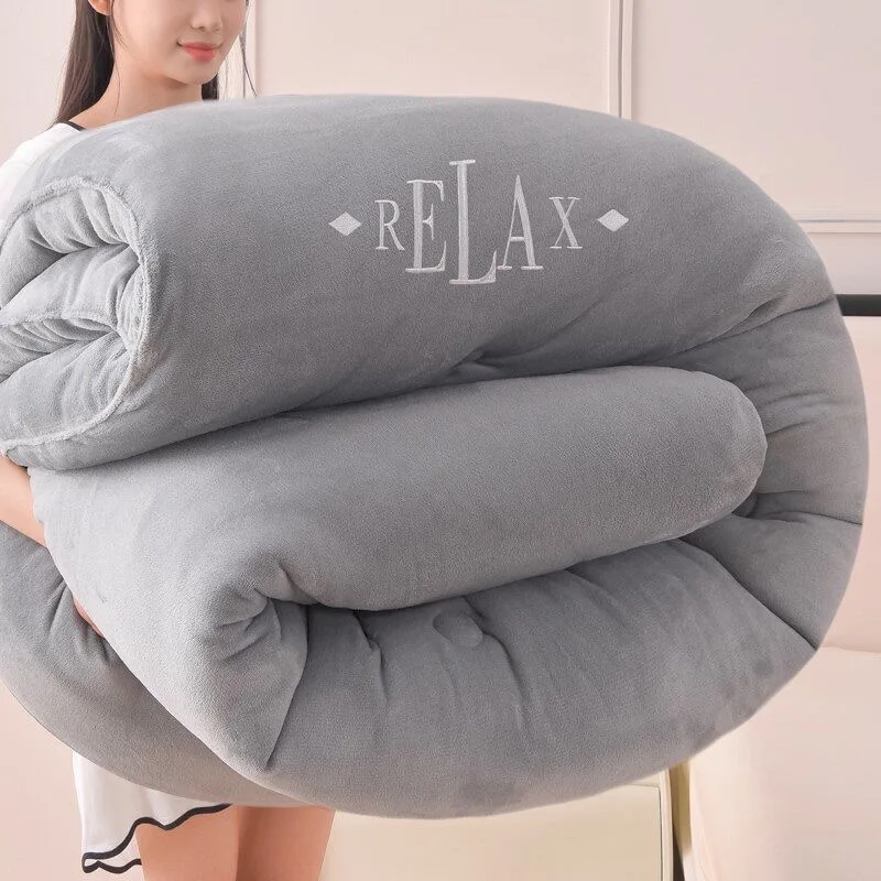 Winter Double Sided Milk Velvet Comforter King Size Thickened Warm Double Layer Quilt Flannel Solid Plush Duvet Blanket For Bed